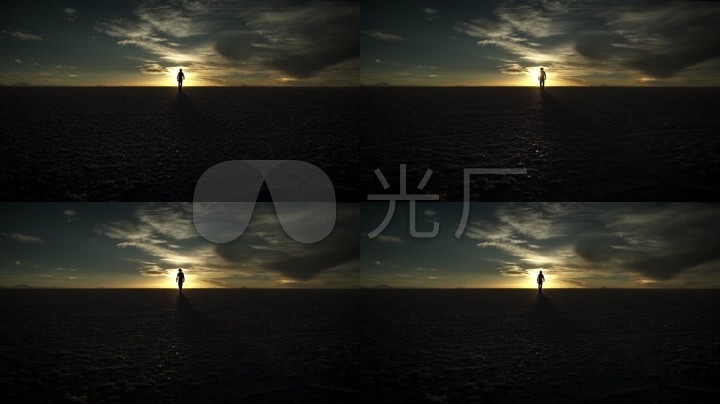 夕阳旷野走路的人_剪影_远方人影远处走来