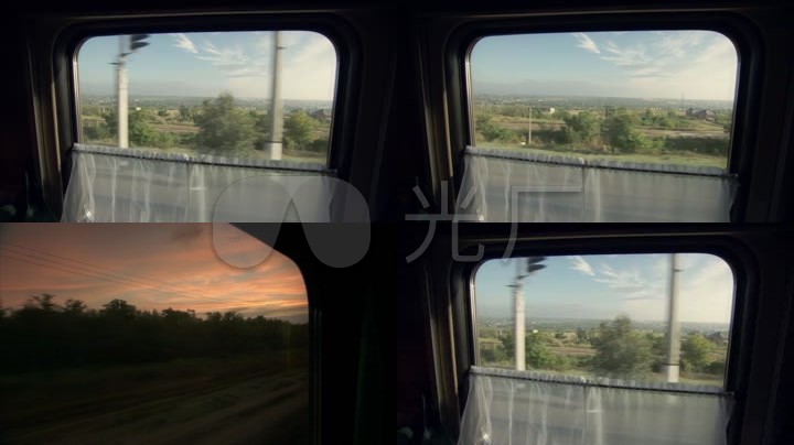 行驶中的火车窗外风景景色_旅途旅行风景视
