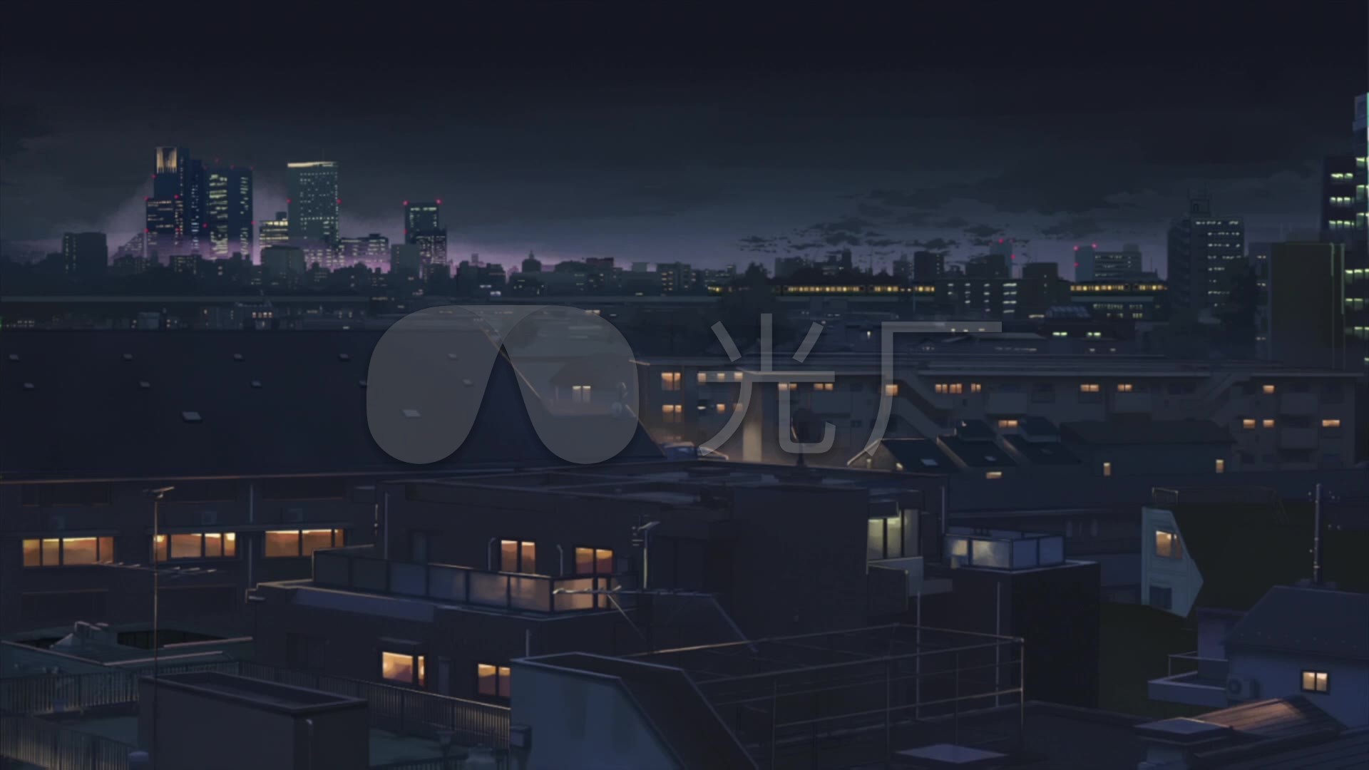 动漫夜景 城市建筑火车