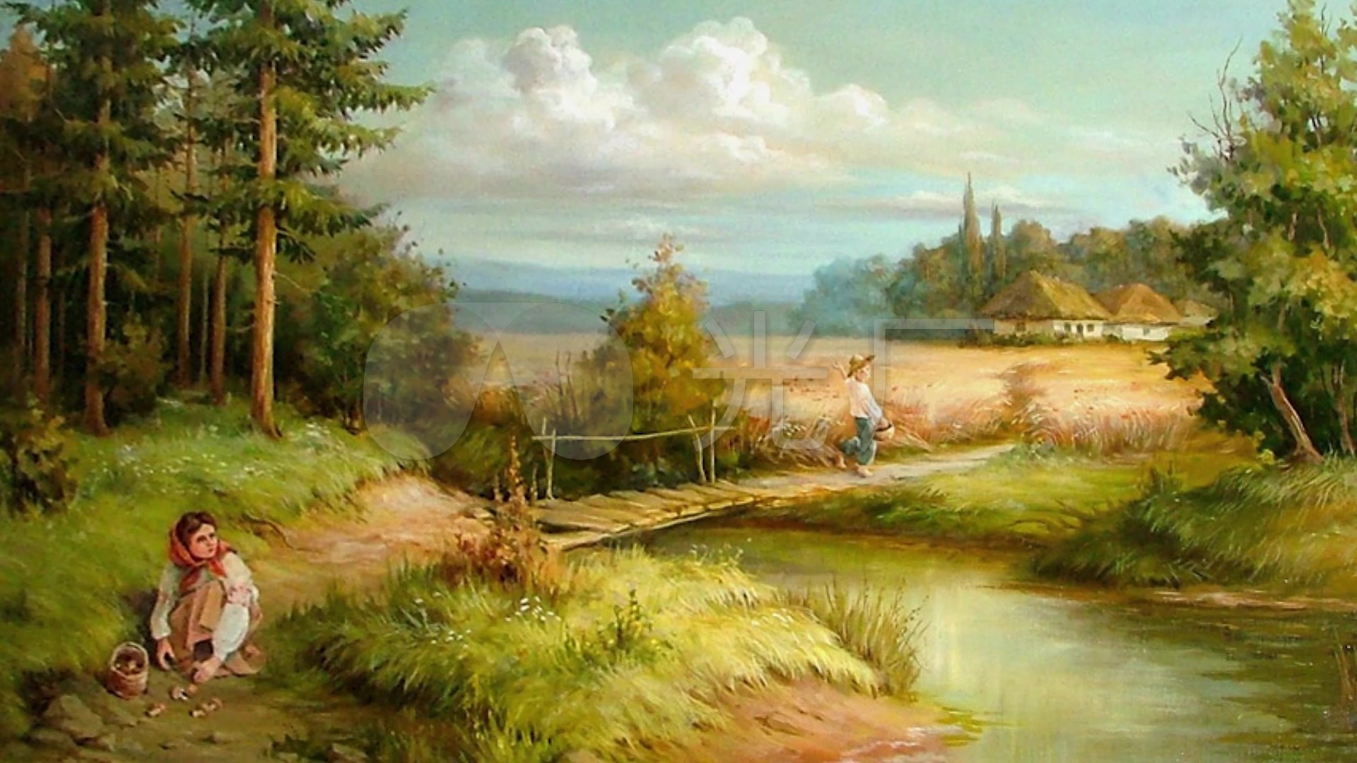 油画1920x1080,油画壁纸1920x1080 欧洲田园风光油画照镜子油画美景唯美画面_1920x1080