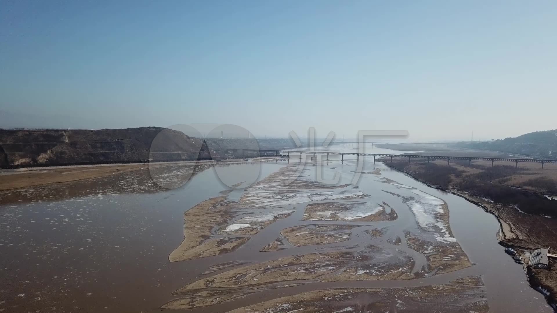 航拍潼关金三角黄河风景区湿地公园高清