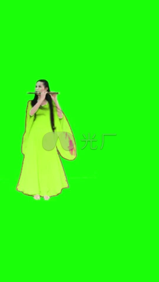 古装美女 吹笛子 绿布素材