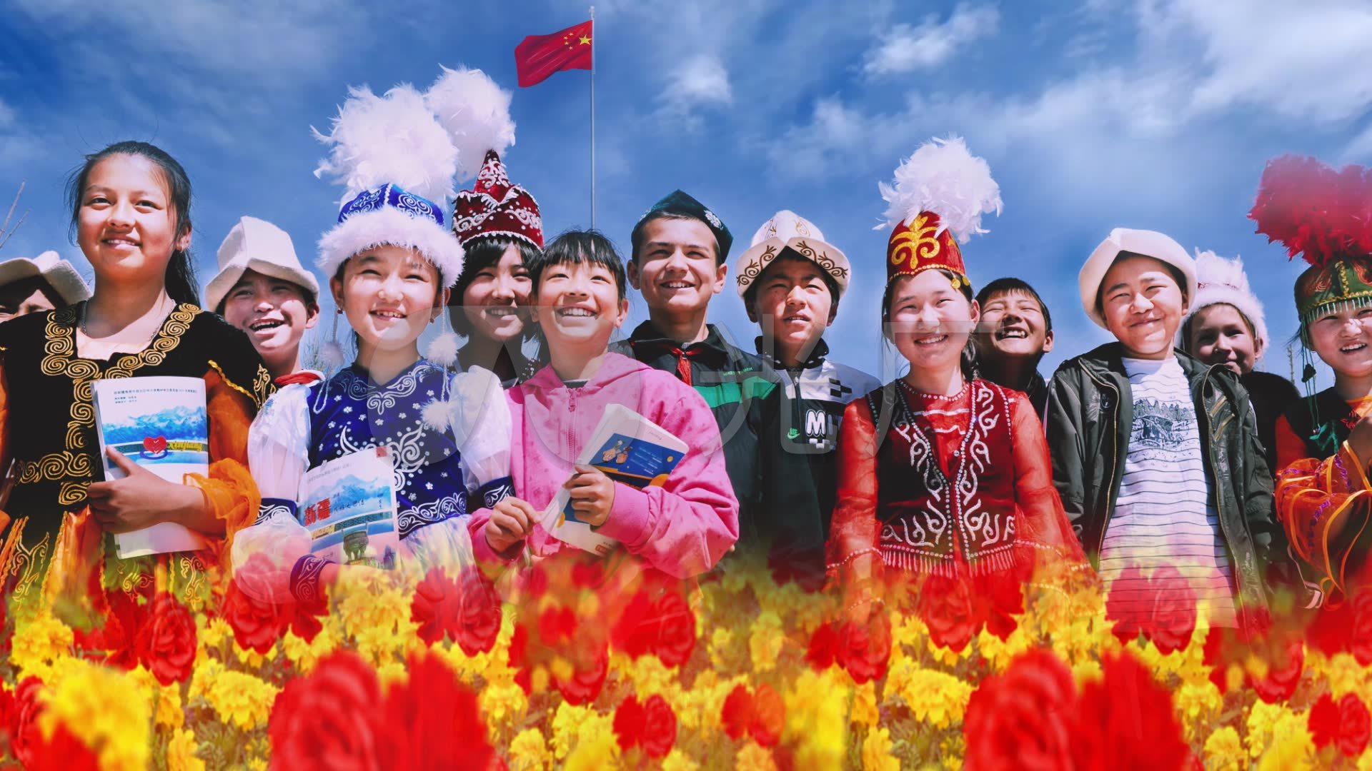 新疆民族团结一家亲led素材小学各族学生_1920x1080