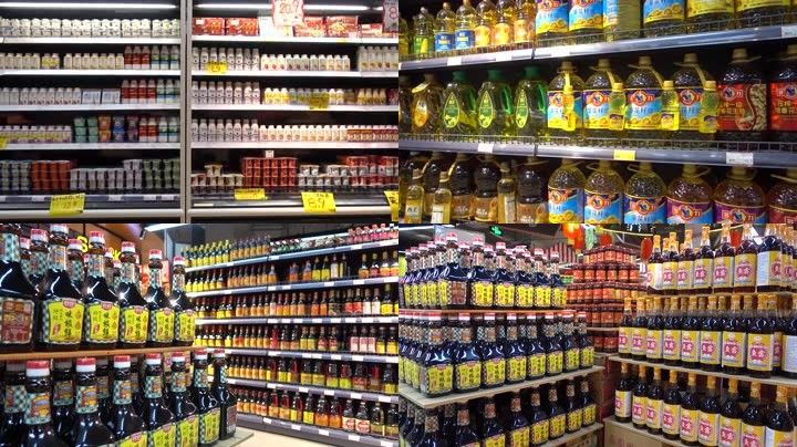 商店超市货架商品琳琅满目酸奶食用油酱油摆
