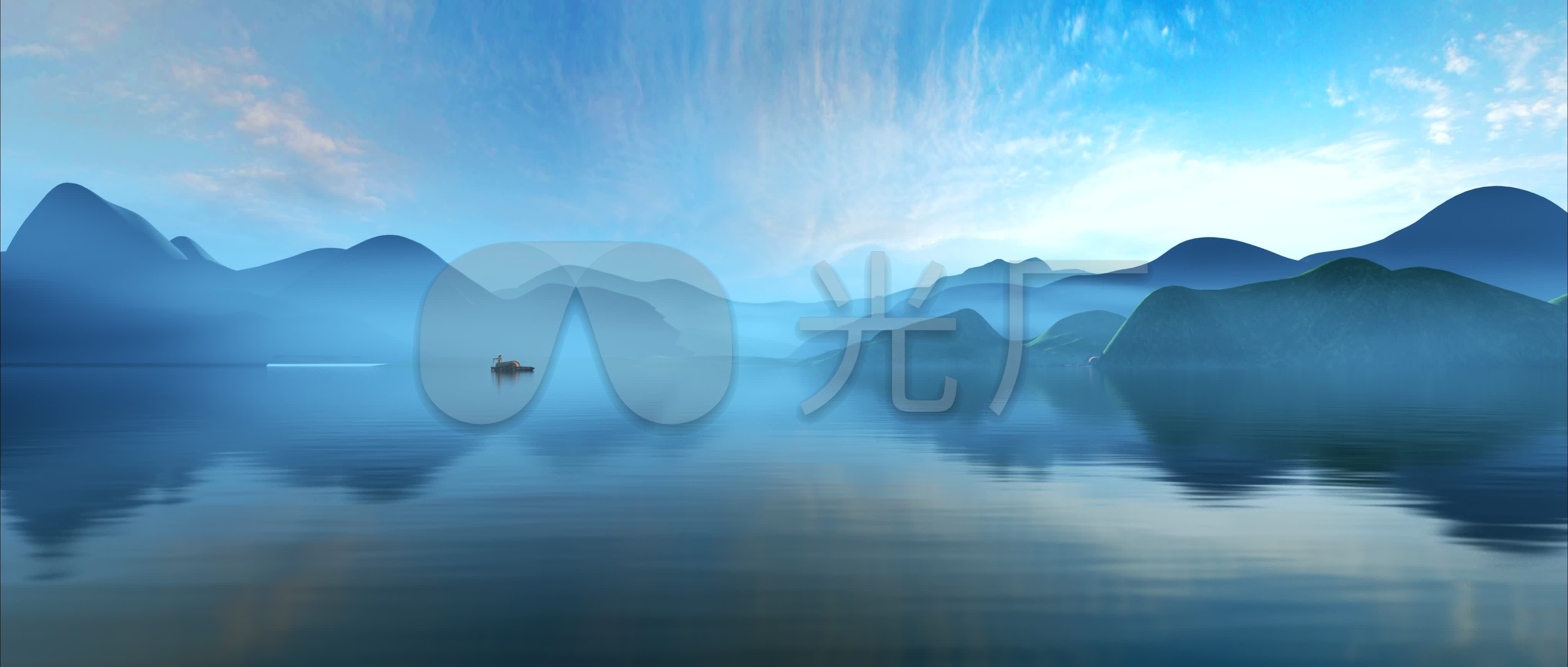 意境山水渔船4k_4096x1742_高清视频素材下载(编号:)