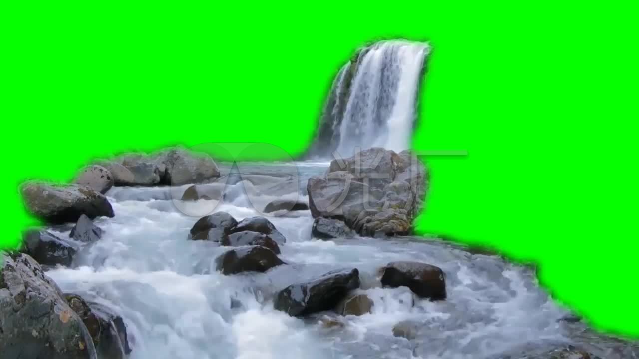 绿色背景高山流水瀑布可抠图_1280x720_高清视频素材