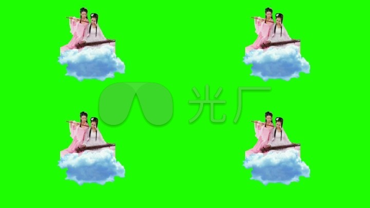 古装吹笛姑娘仙女美女美女绿布素材_1280X7奶视频驼图片