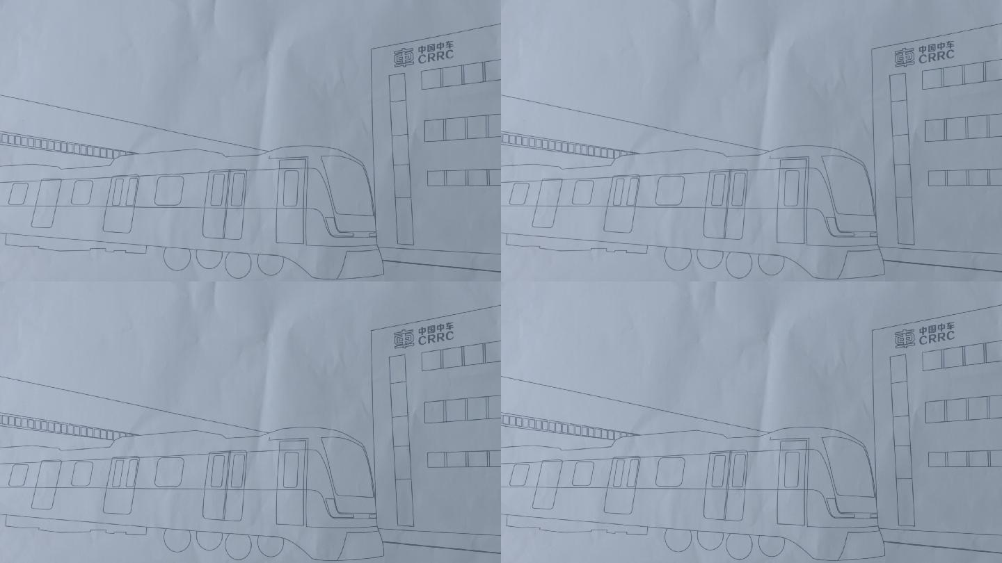 线描绘画有轨电车中车