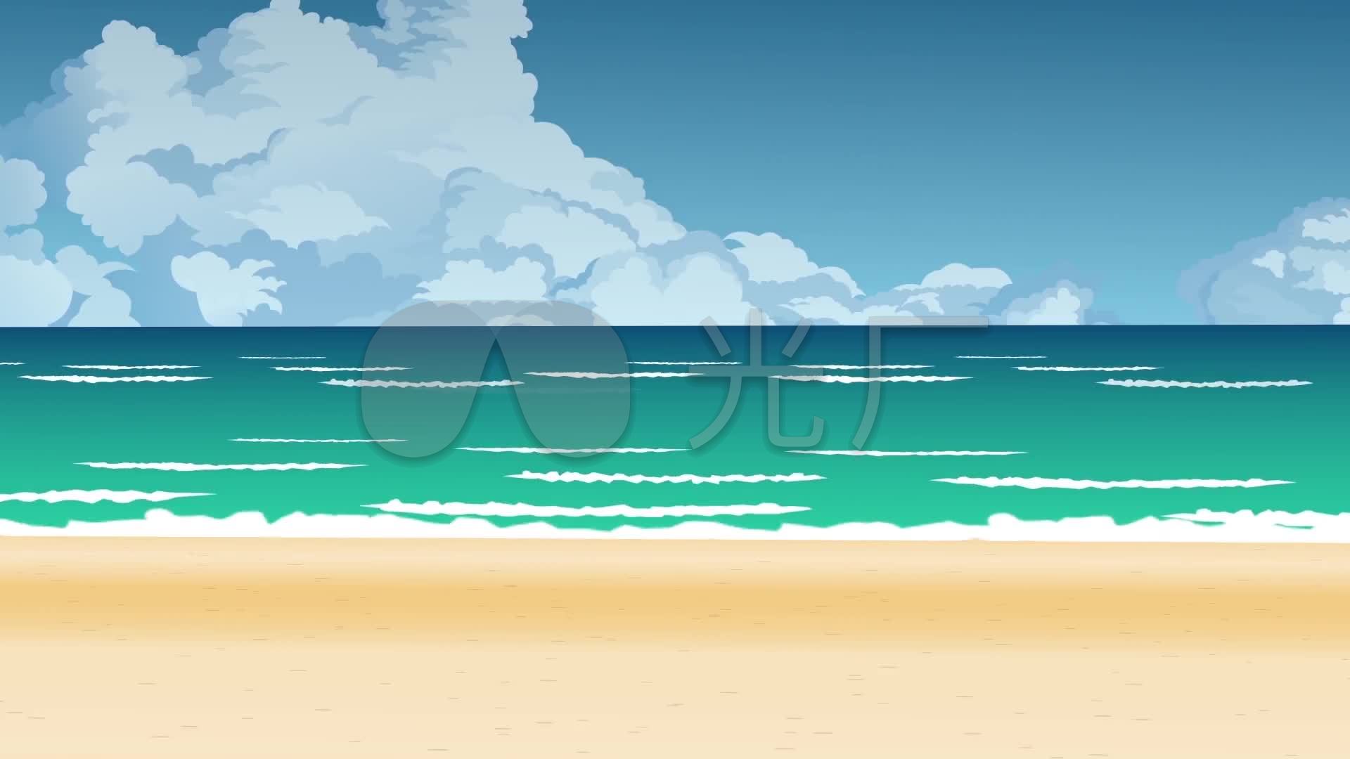 波海和海滩背景卡通动画_1920x1080_高清视频素材下载