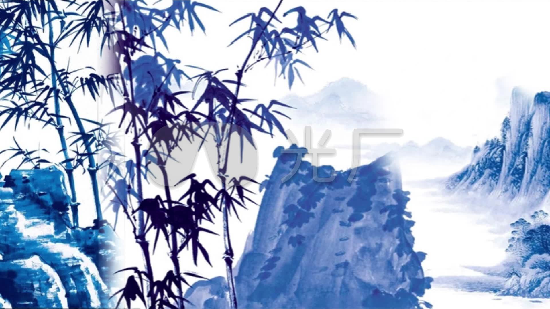 视频素材 舞台背景 中国风背景 原创中国风青花瓷水墨山水画卷 来自