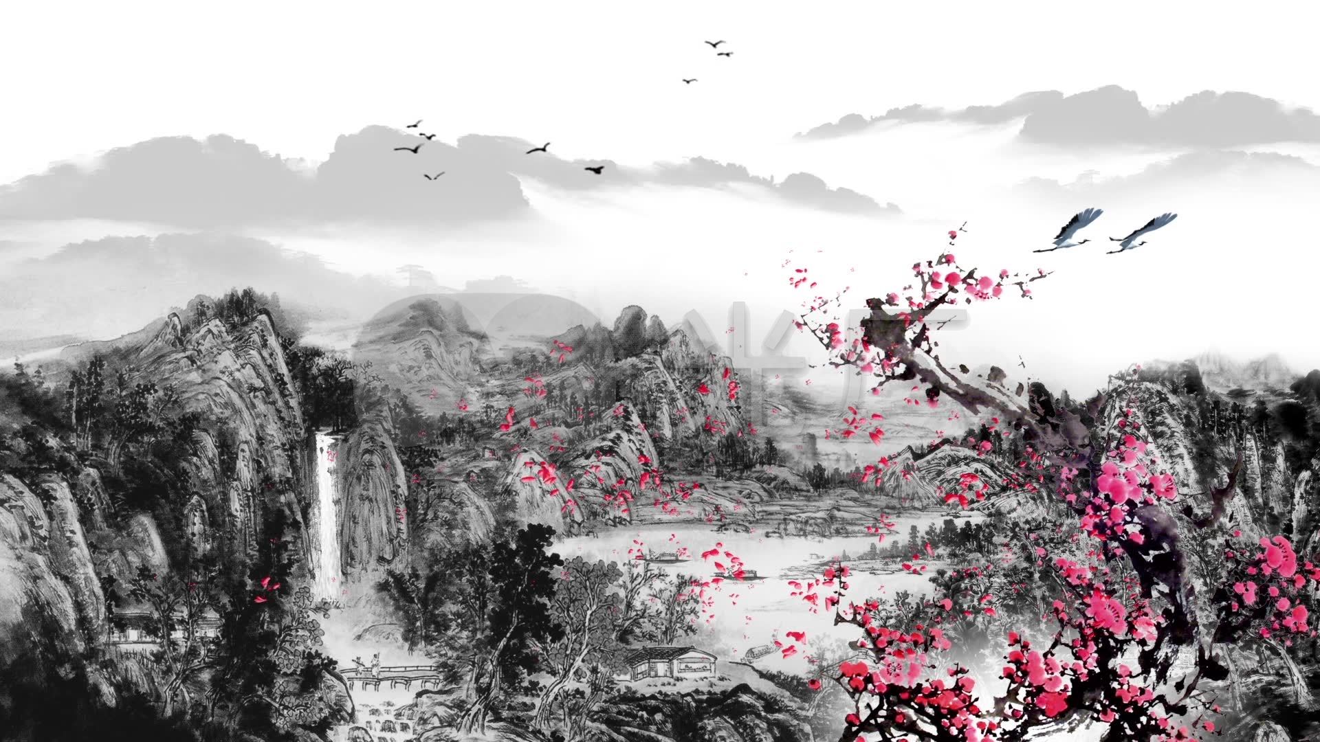 梅花墨梅中国风水墨山水_1920x1080_高清视频素材下载