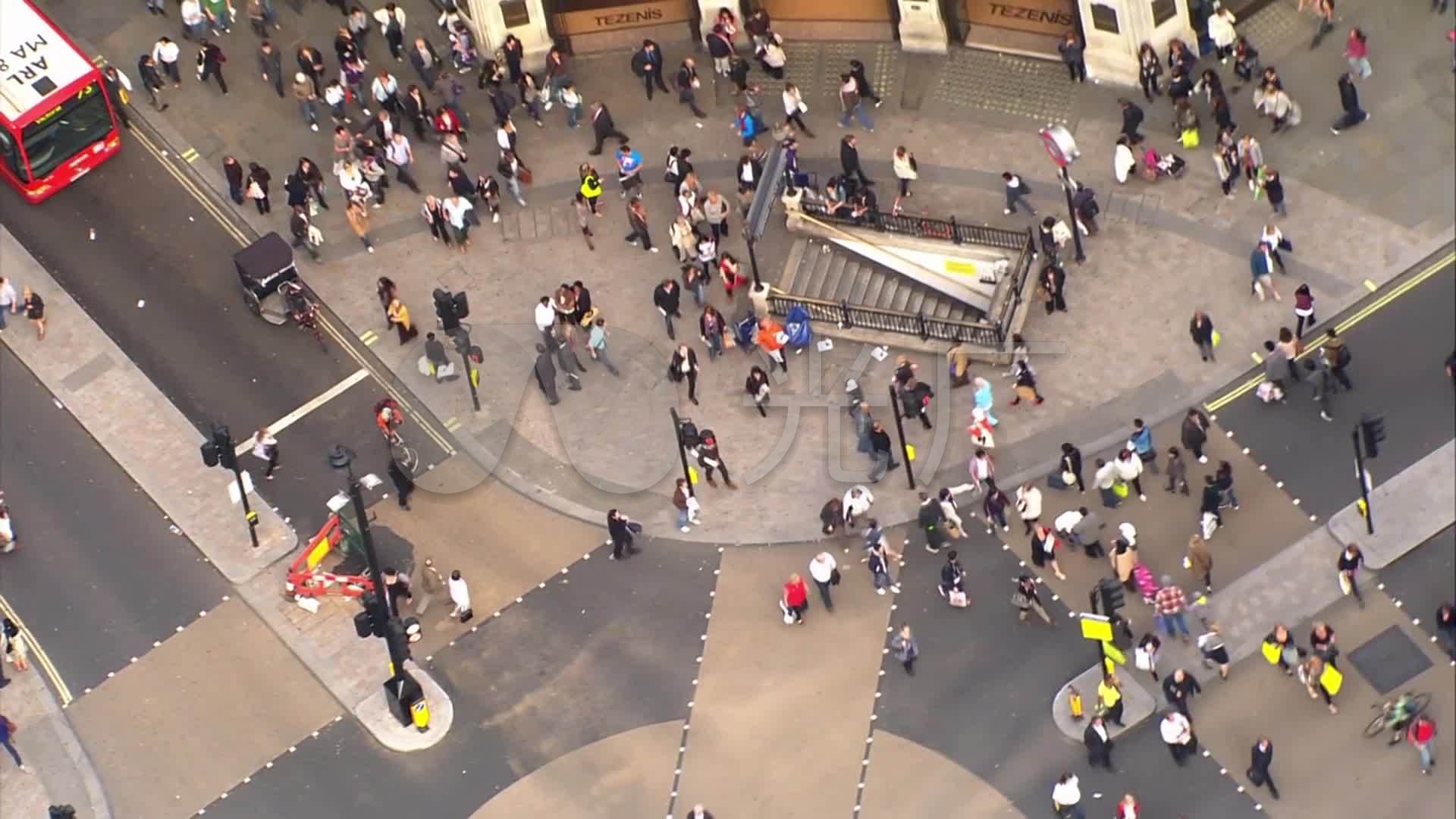 航拍英国伦敦城市风景风光街道马路人群