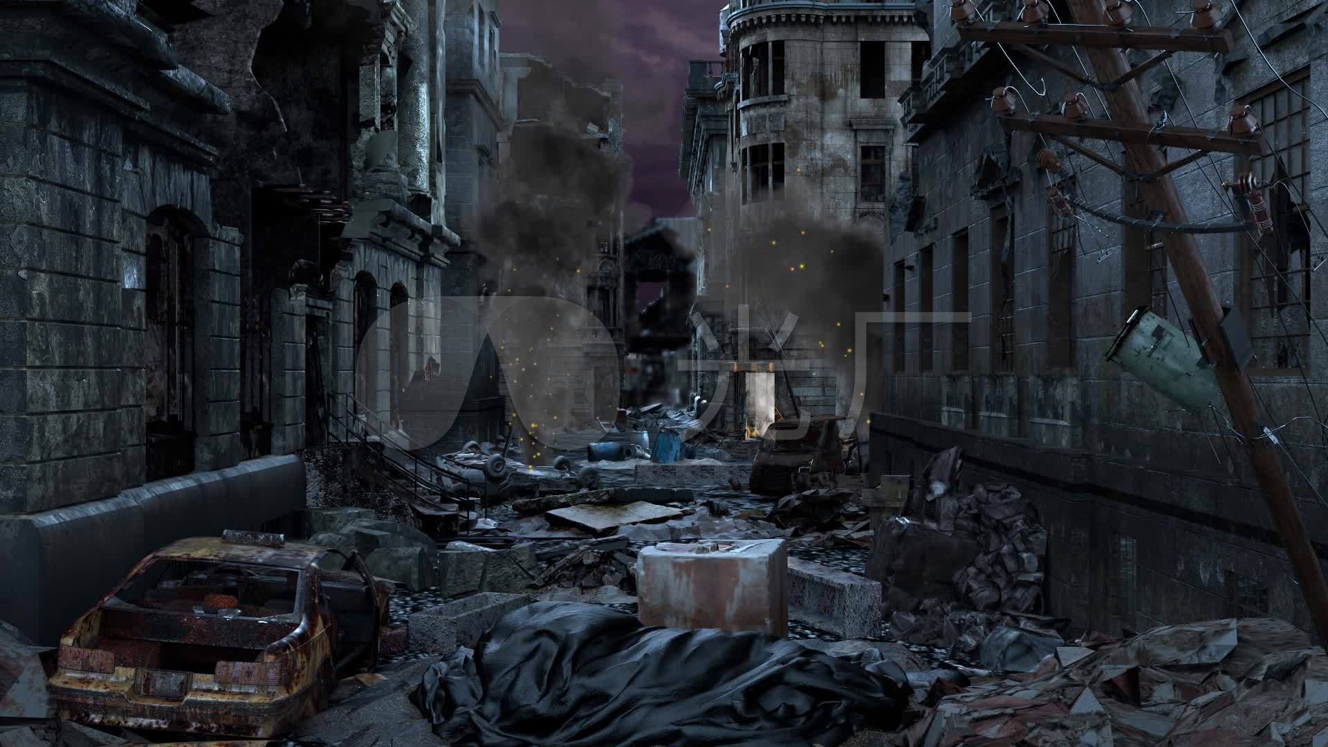 废墟_被战争摧毁的城市街道建筑_1920x1080_高清视频