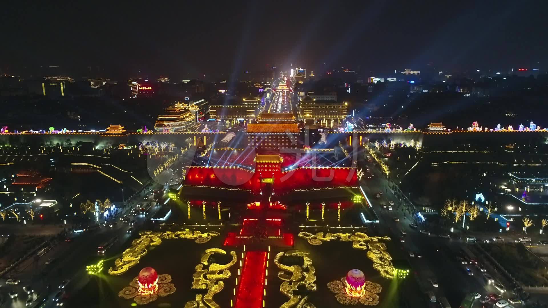 西安夜景灯会南门过年航拍航拍夜