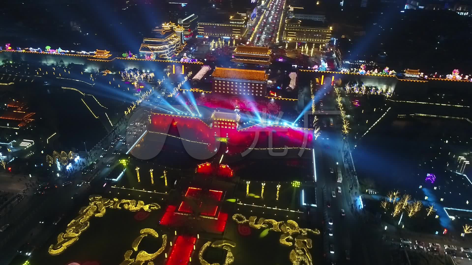 西安夜景灯会南门过年航拍航拍夜