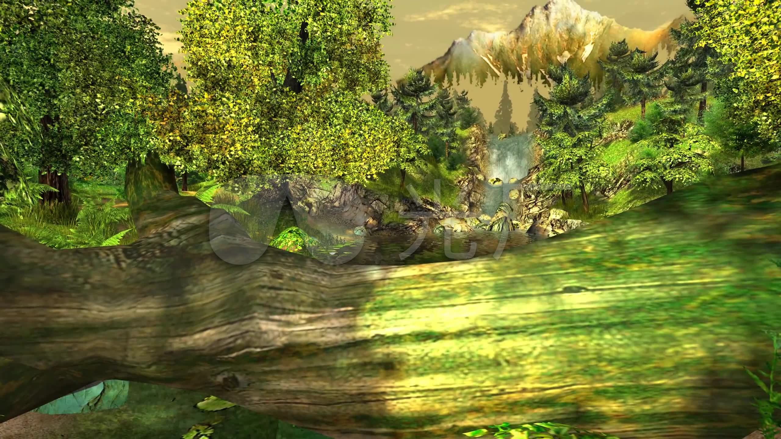 3d唯美森林瀑布溪流小湖泊仙境_2560x1440_高清视频