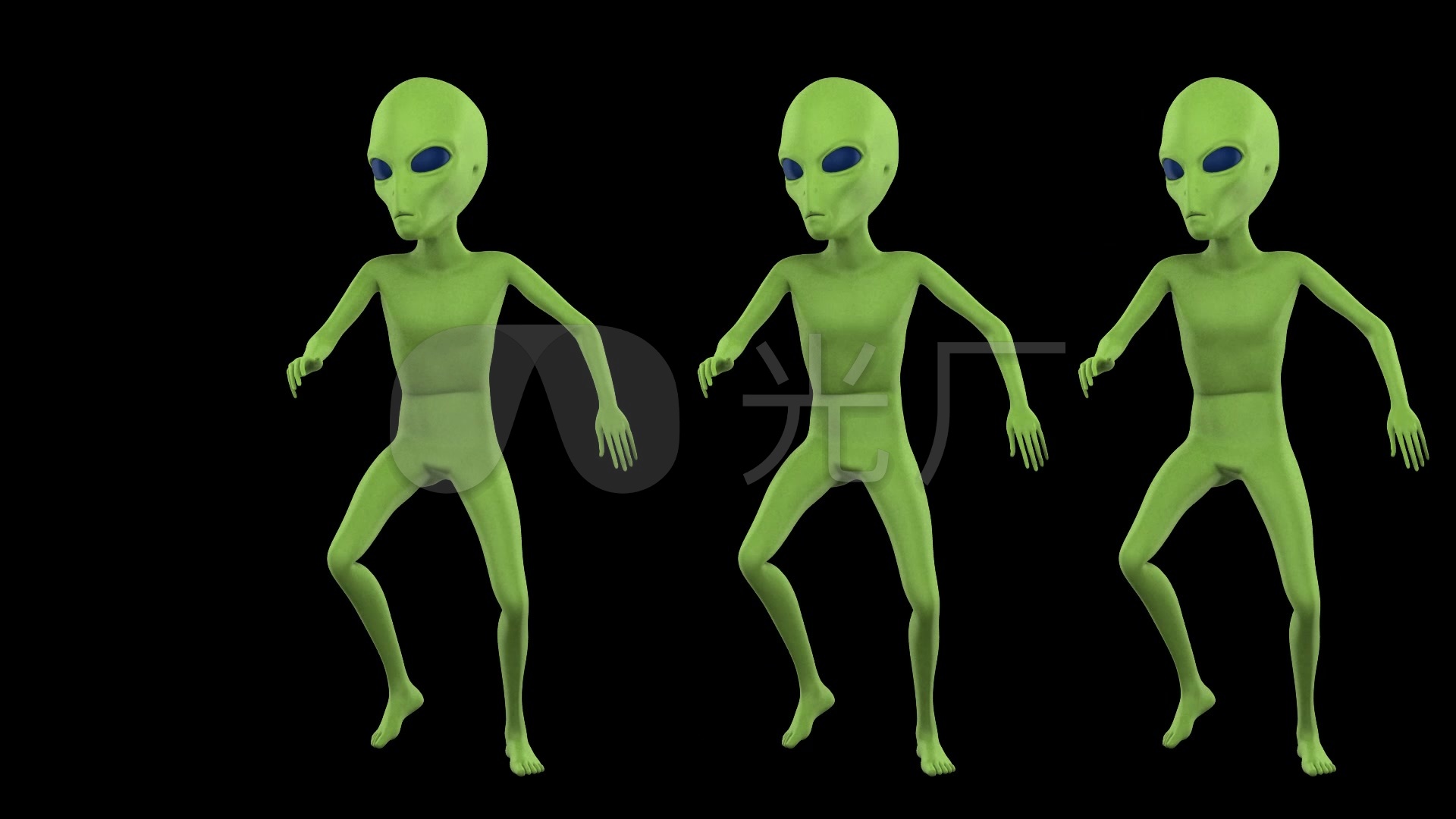 3d绿色外星人透明通道无缝循环_1920x1080_高清视频素材下载(编号