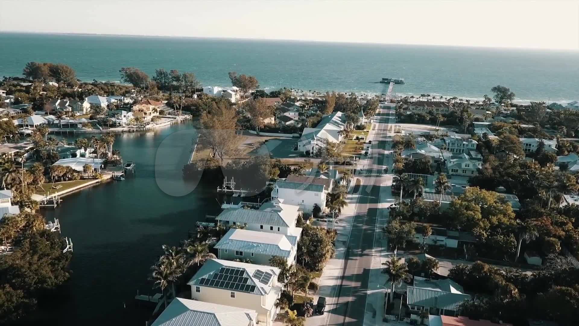 航拍 美国 佛罗里达州 大海 城市风景 城市高楼