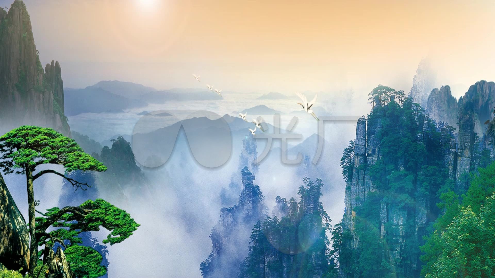 1920x1080中国风壁纸,1920x1080中国风古典 中国风仙山仙鹤动态背景视频素材_1920x1080_高清视频