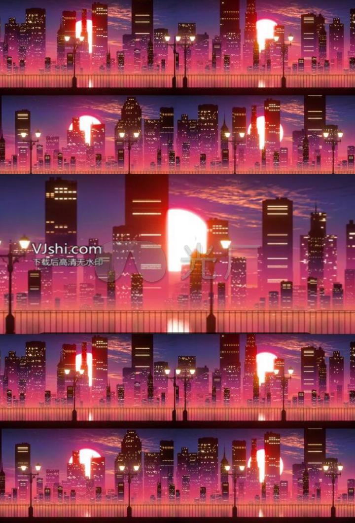 3d动画夕阳下城市街道动画城市夜景舞台景