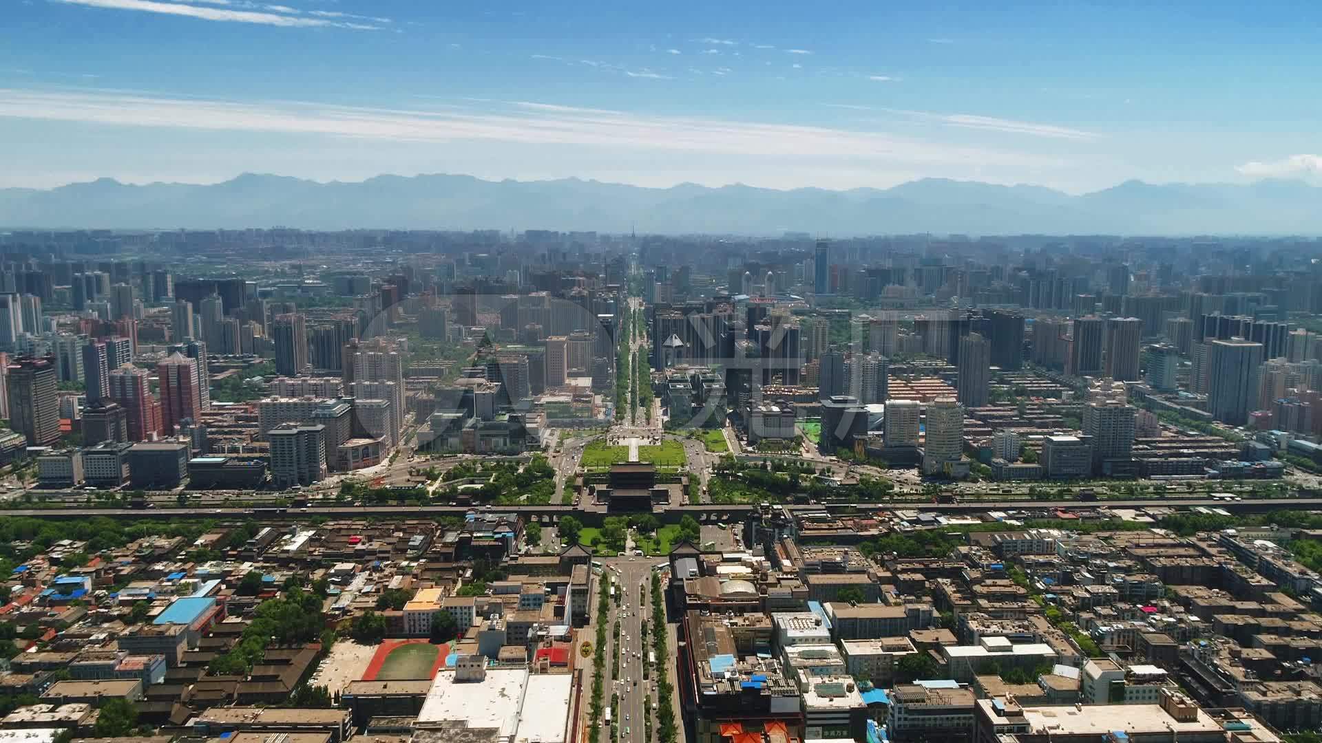 陕西西安钟楼至秦岭山航拍_1920x1080_高清视频素材