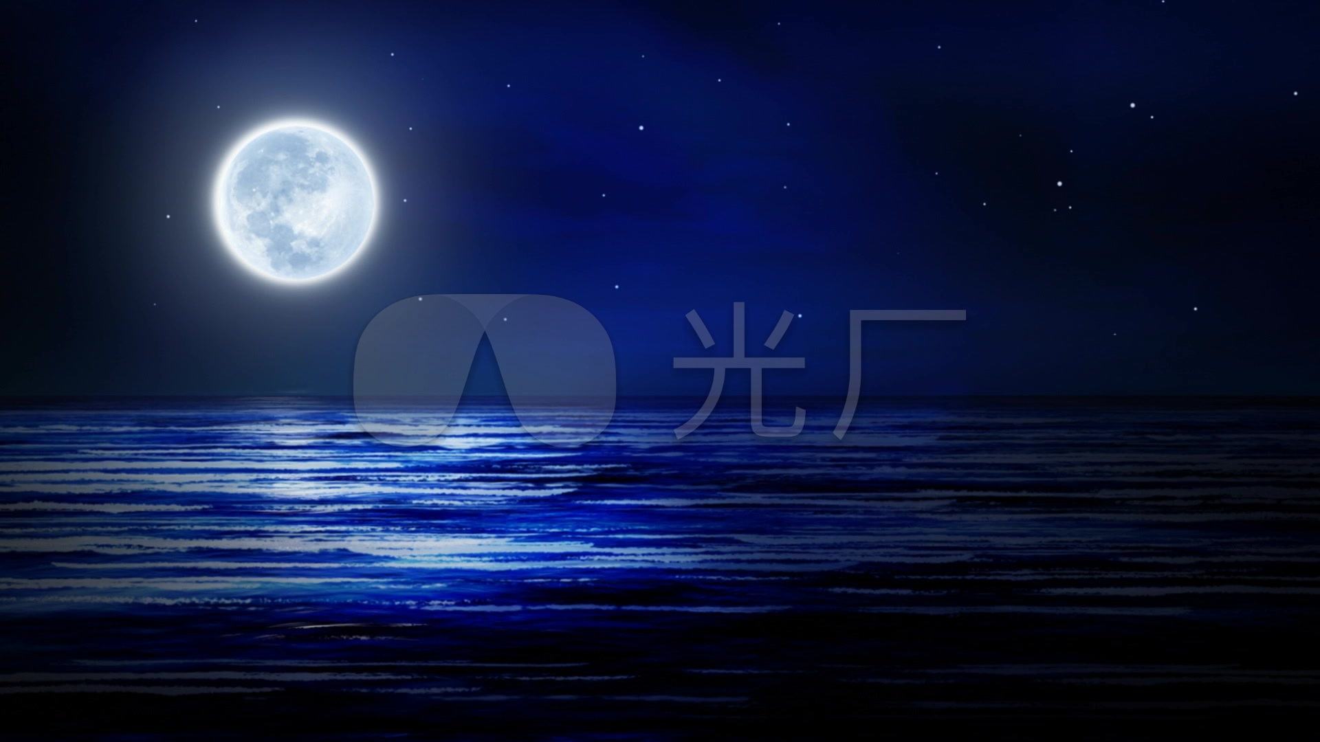 蓝色静谧星空下的圆月大海_1920x1080_高清视频素材