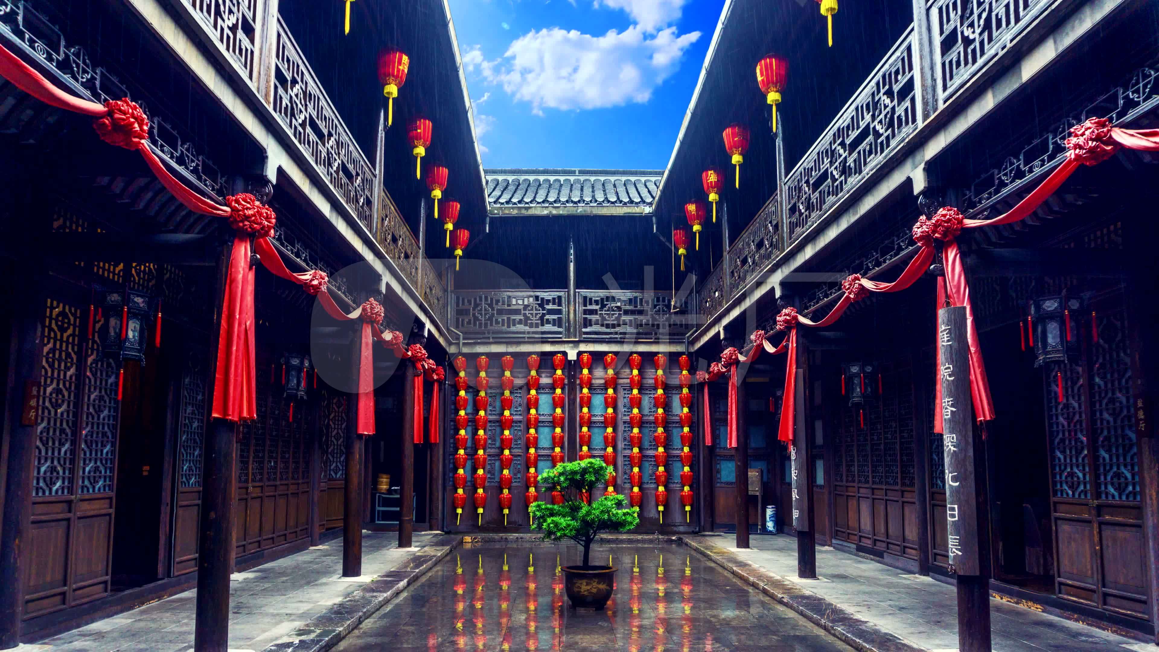 4k中式喜庆阁楼_3840x2160_高清视频素材下载(编号:)