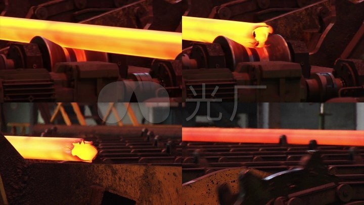 钢铁厂制造车间烧红的钢材制作制造
