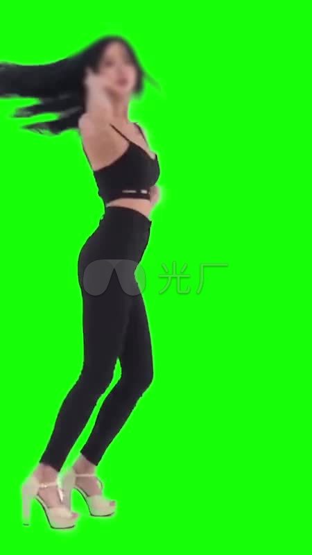 黑衣长腿美女热舞全景绿屏抠像视频素材