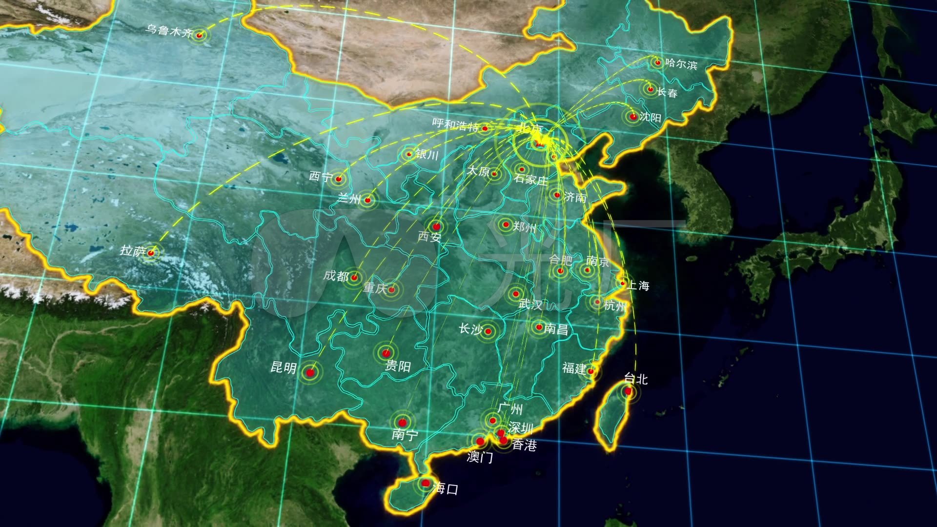 北京辐射全国科技感中国地图_AE CC 2017或