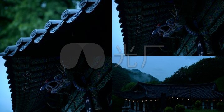 山中庙宇滴水的屋檐