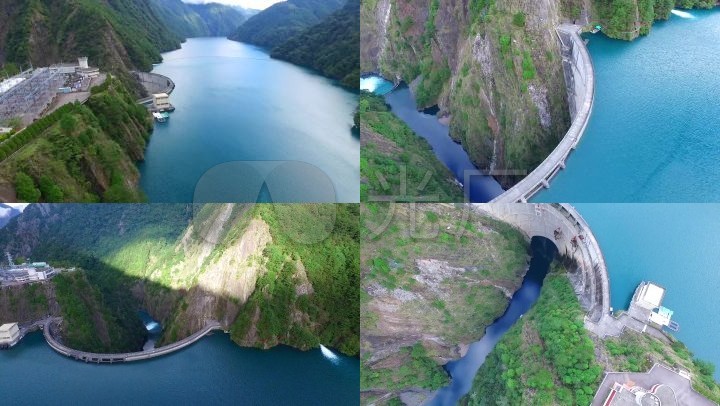 台湾德基水库水坝水利峡谷航拍水面山岭