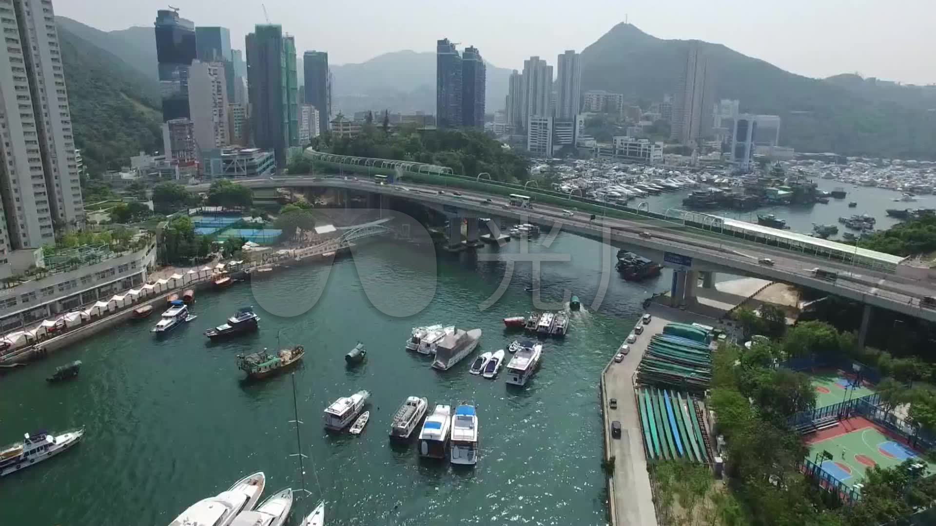 香港仔 避风塘 航拍 游船 码头 海湾 城市 高楼