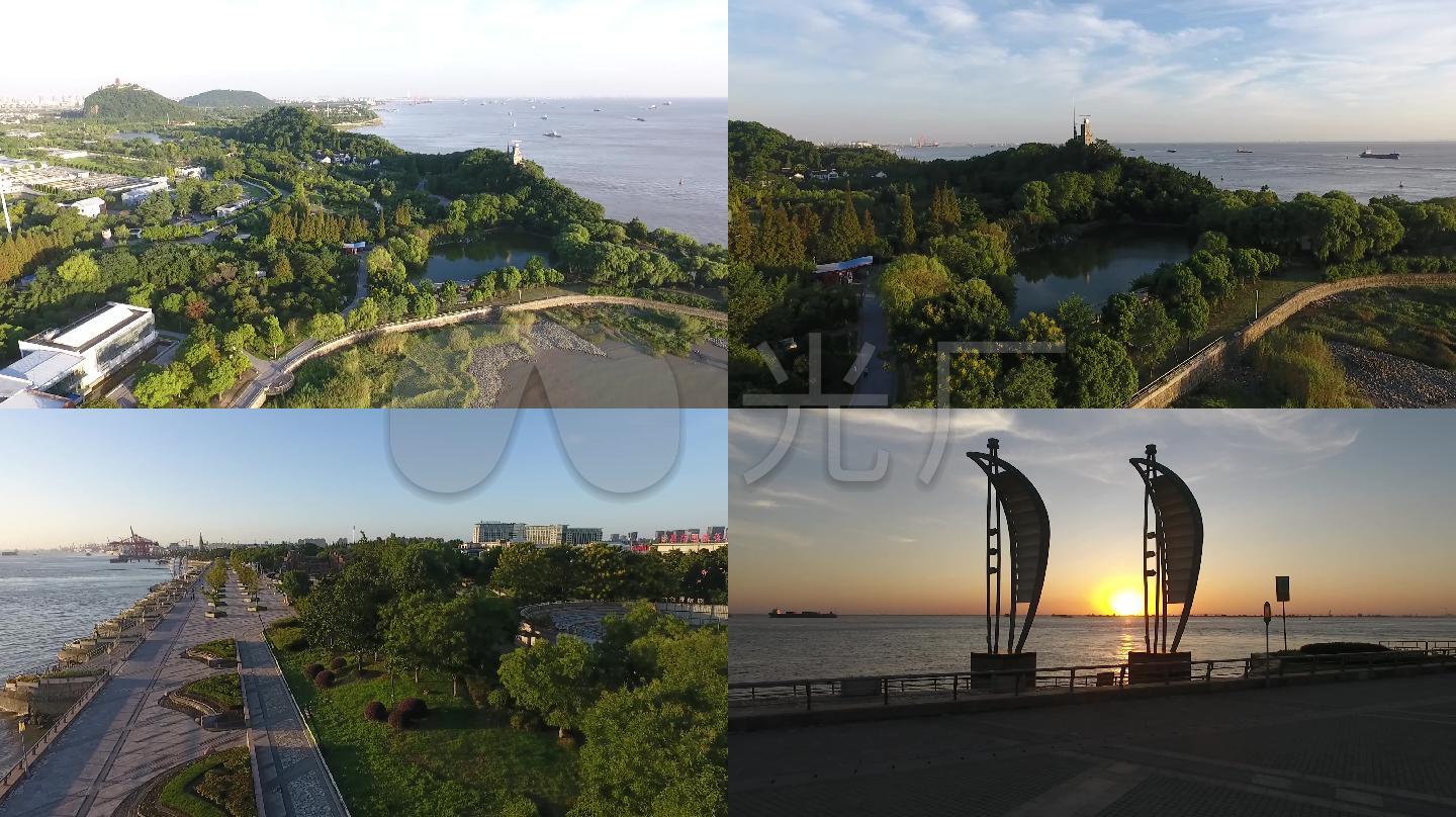 滨江公园美景江边日出日出江边风光南通旅游景点南通绿化航拍南通军山
