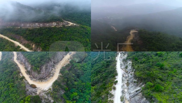 惠东盐洲观音山山路山道云烟雾气山岭树林