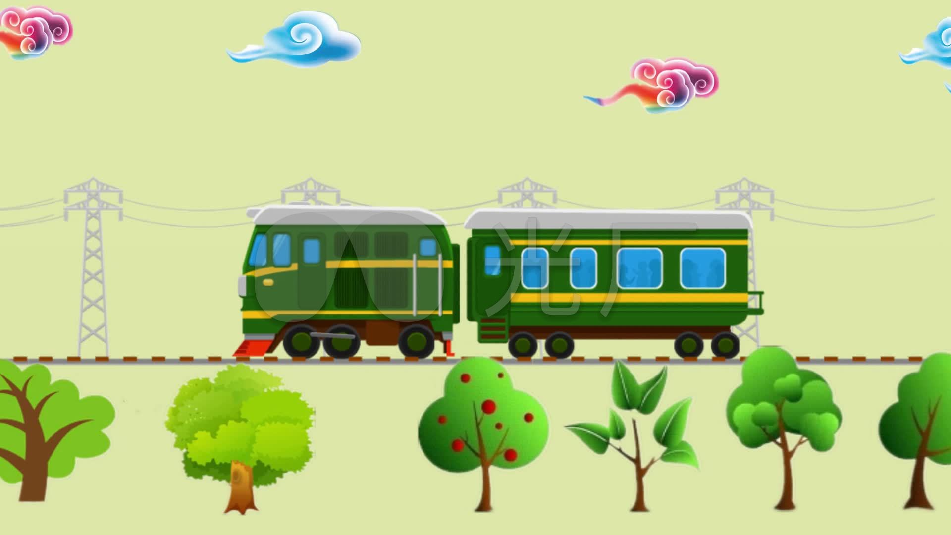 卡通绿皮小火车动画