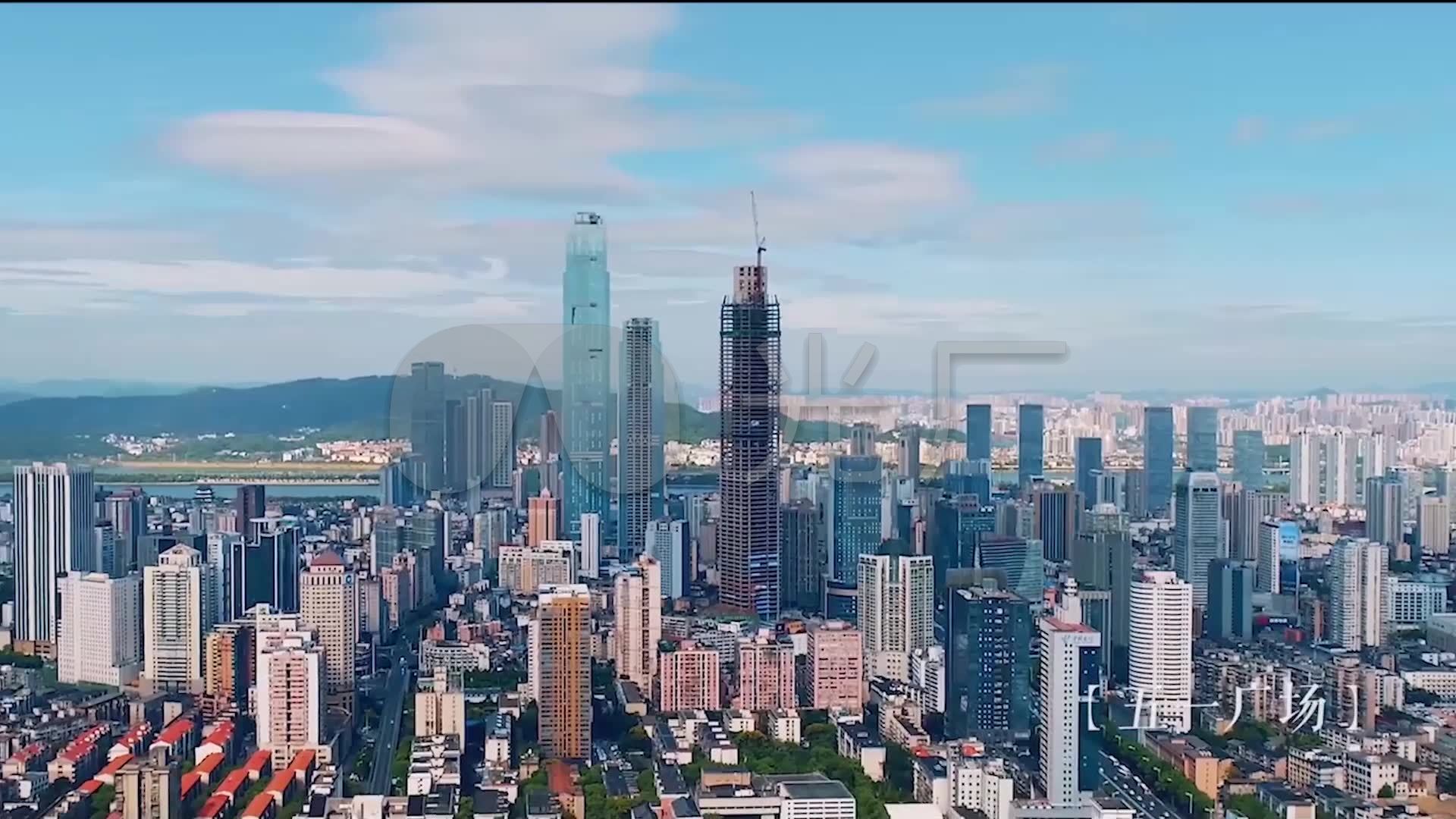 城市航拍高楼大厦流水线工厂古寺