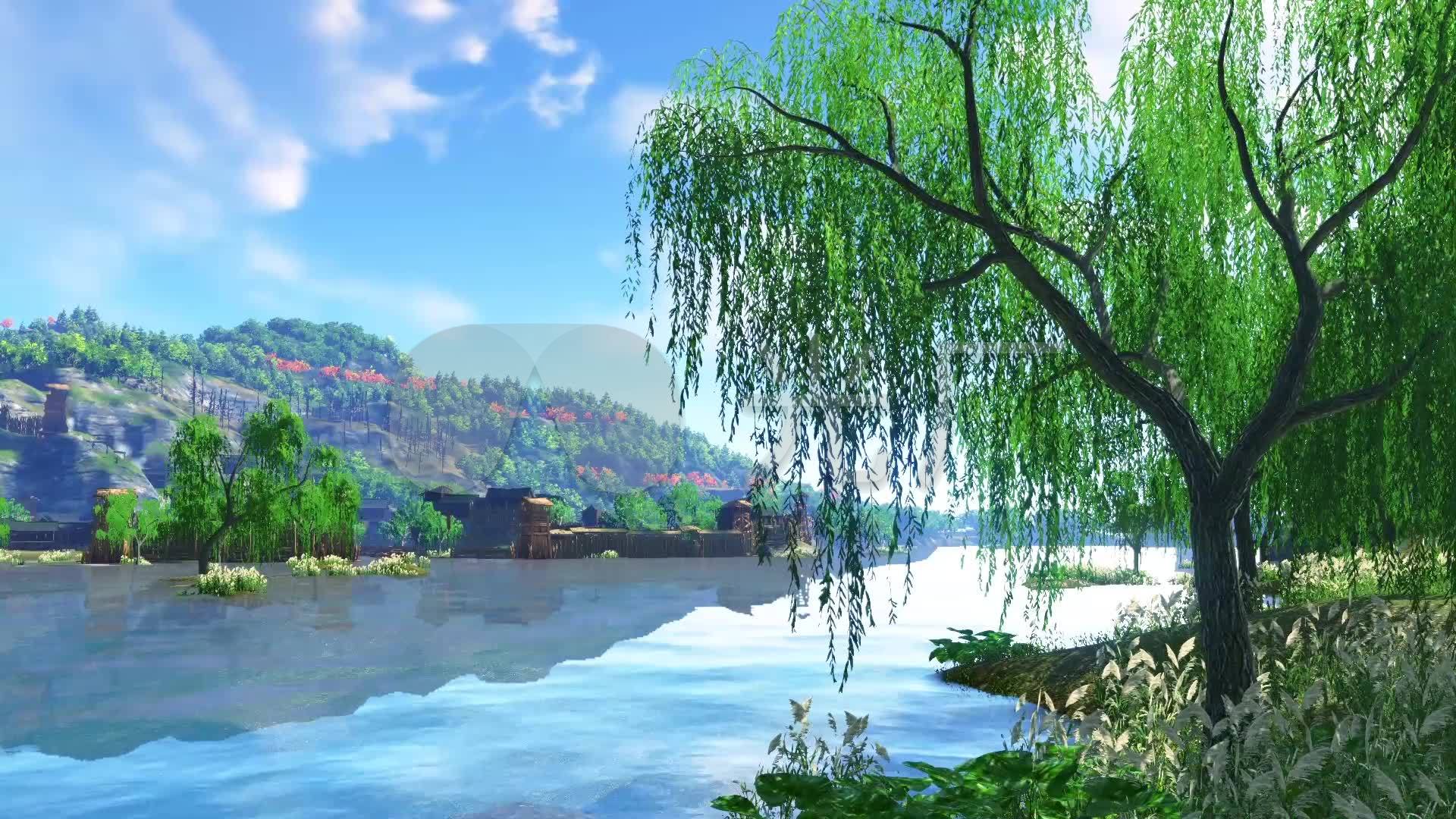 1920x1080电脑壁纸古风,1920x1080电脑壁纸个性 稀有古风柳树岸边_1920x1080_高清视频素材下载(编号