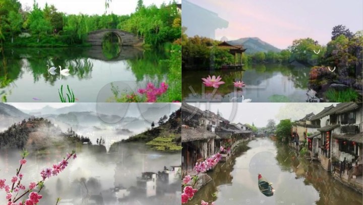 烟雨江南春天唯美背景