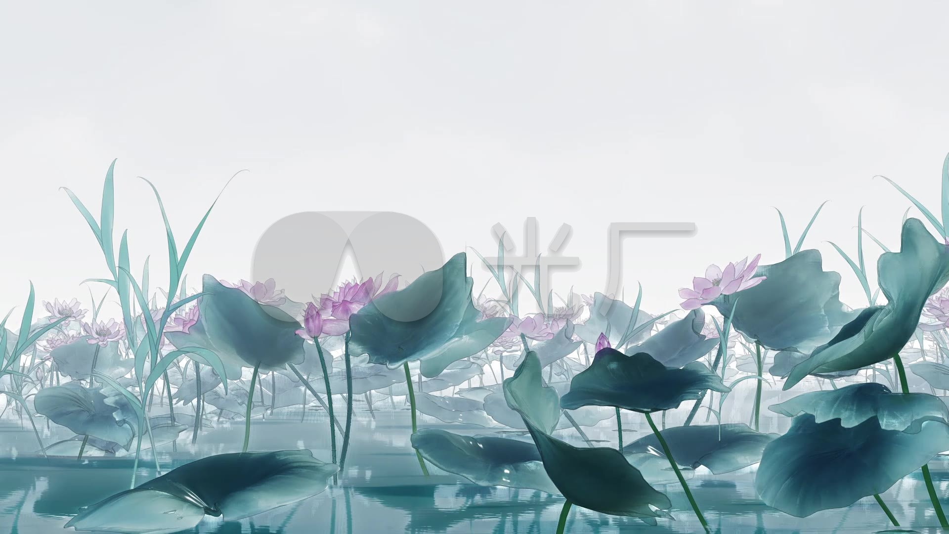 场景-荷塘-水墨工笔画荷花移镜_1920x1080_高清视频素材下载(编号