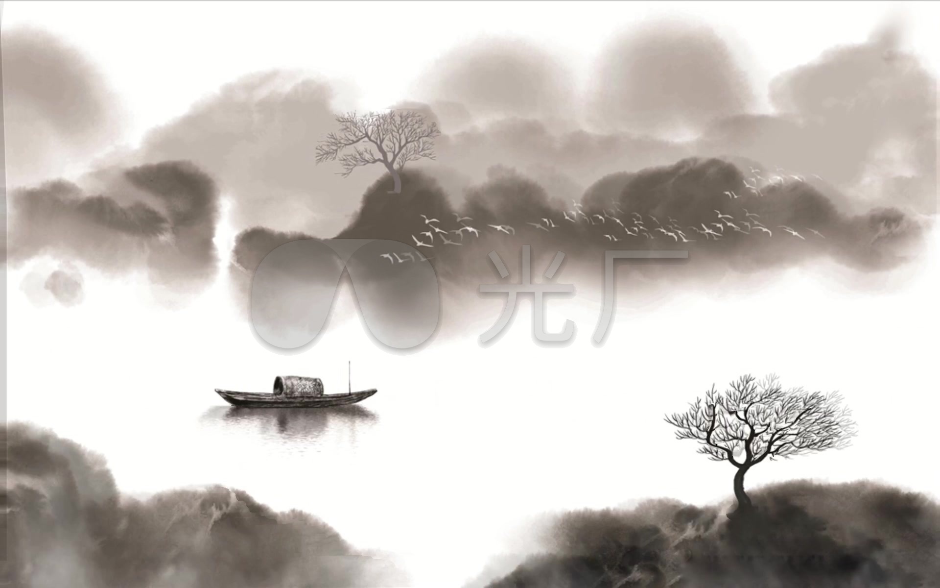 水墨渔船_1920x1200_高清视频素材下载(编号:2524005)