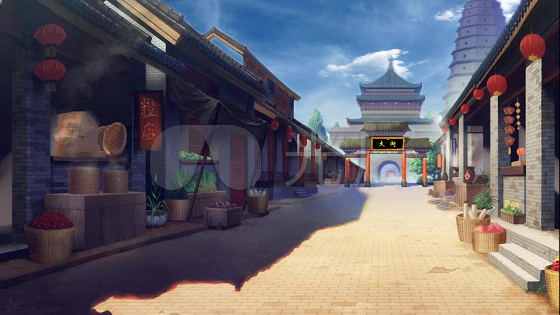 古代街道集市大街白天