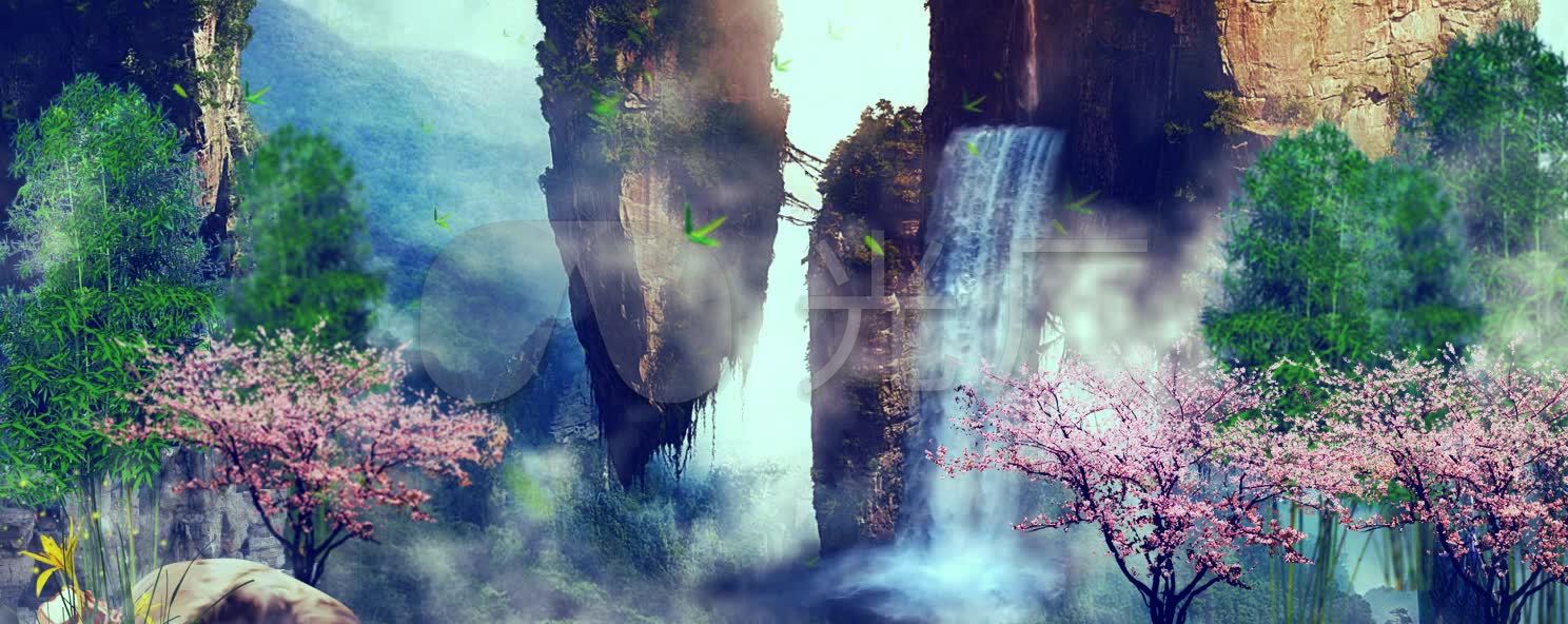 美丽仙境竹林桃花_1488x592_高清视频素材下载(编号:2531342)_舞台