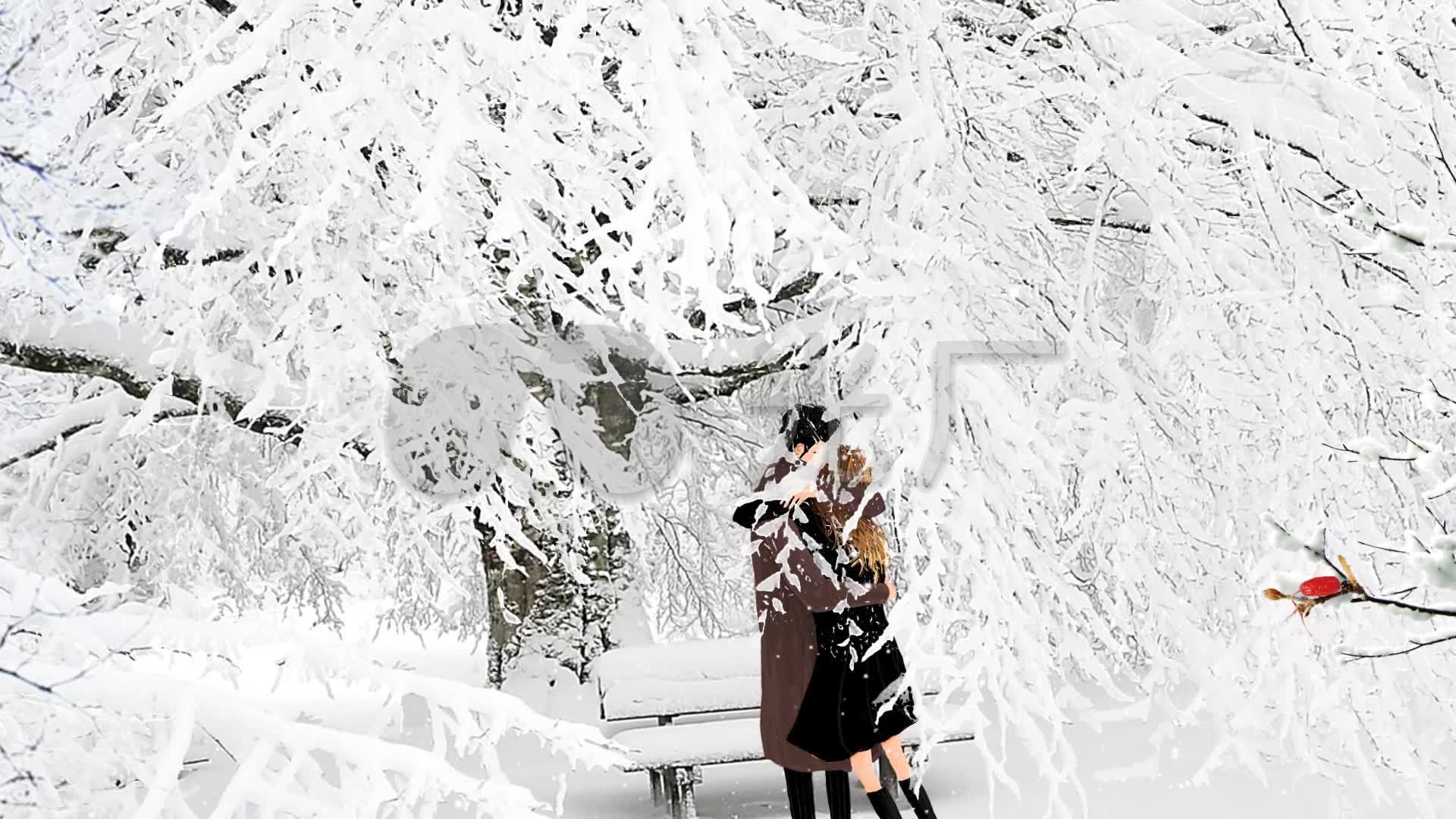 唯美大气冬日情侣拥抱背影视频素材