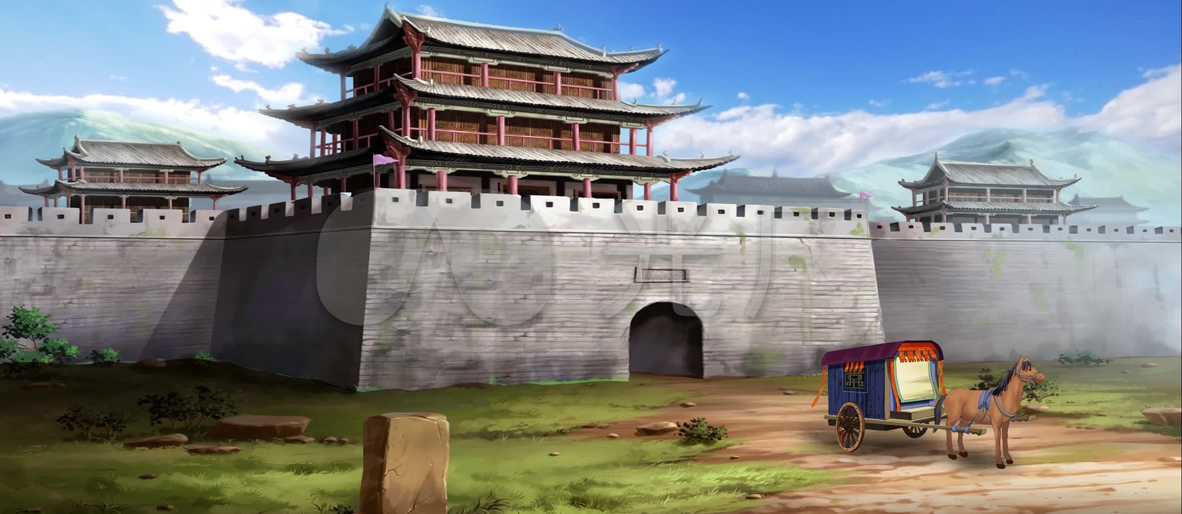 城门城楼动画场景野外_2360x1028_高清视频素材下载(编号:2565706)