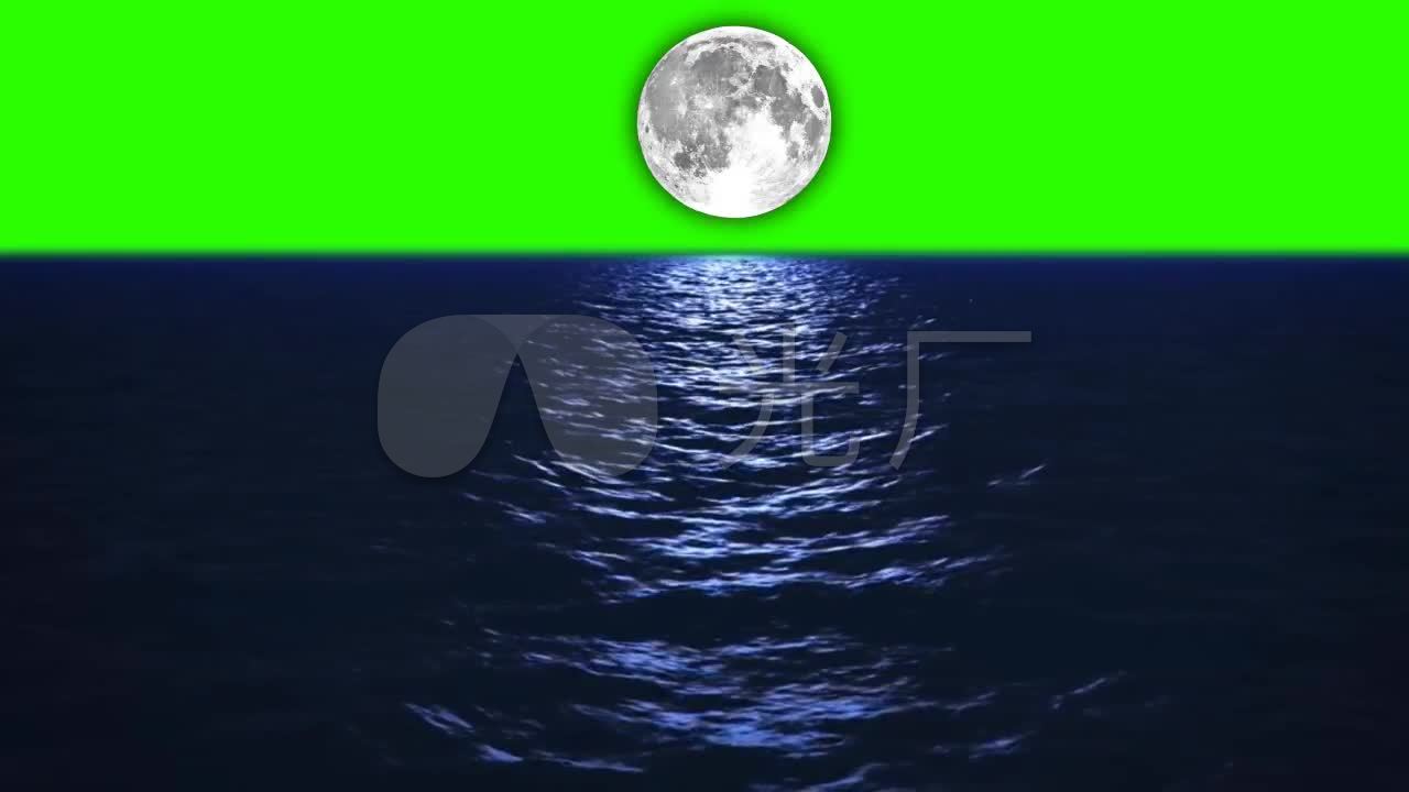绿幕抠像月亮在海平线上背景素材