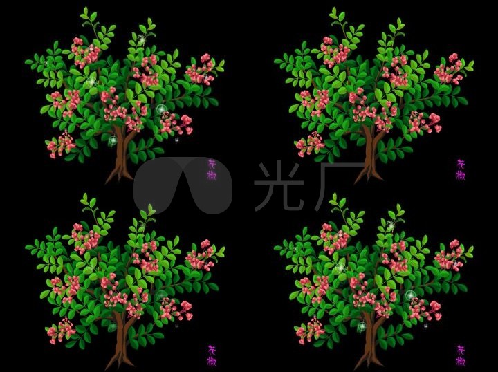 卡通繁茂的花椒树植物