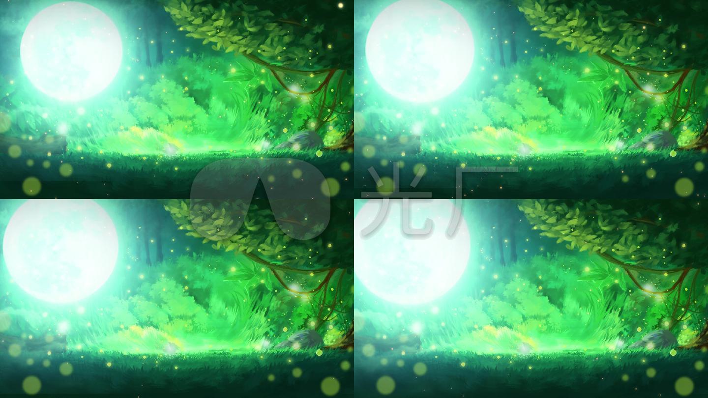 520浪漫月夜卡通森林背景视频