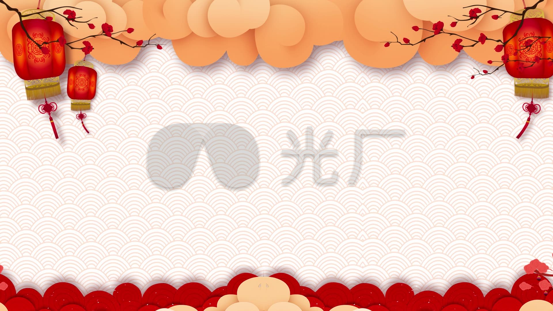 横版春节祝福灯笼梅花祥云视频背景墙_1920x1080_高清