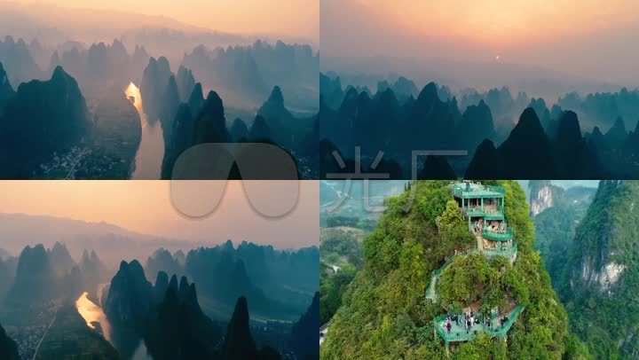 航拍中国广西桂林山水美景